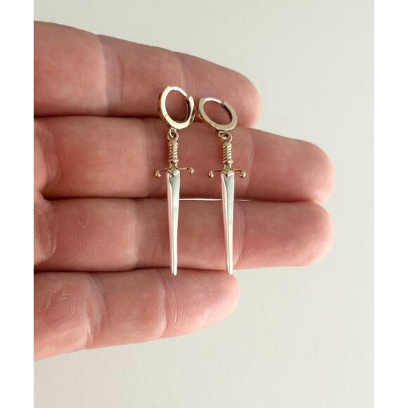 Sterling Silver Swords with Bronze Hoops Earrings